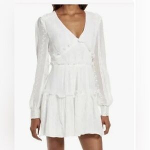 Chelsea28 Women's Eyelet Tiered Ruffle Long Sleeve Mini Dress in White 2XS $89